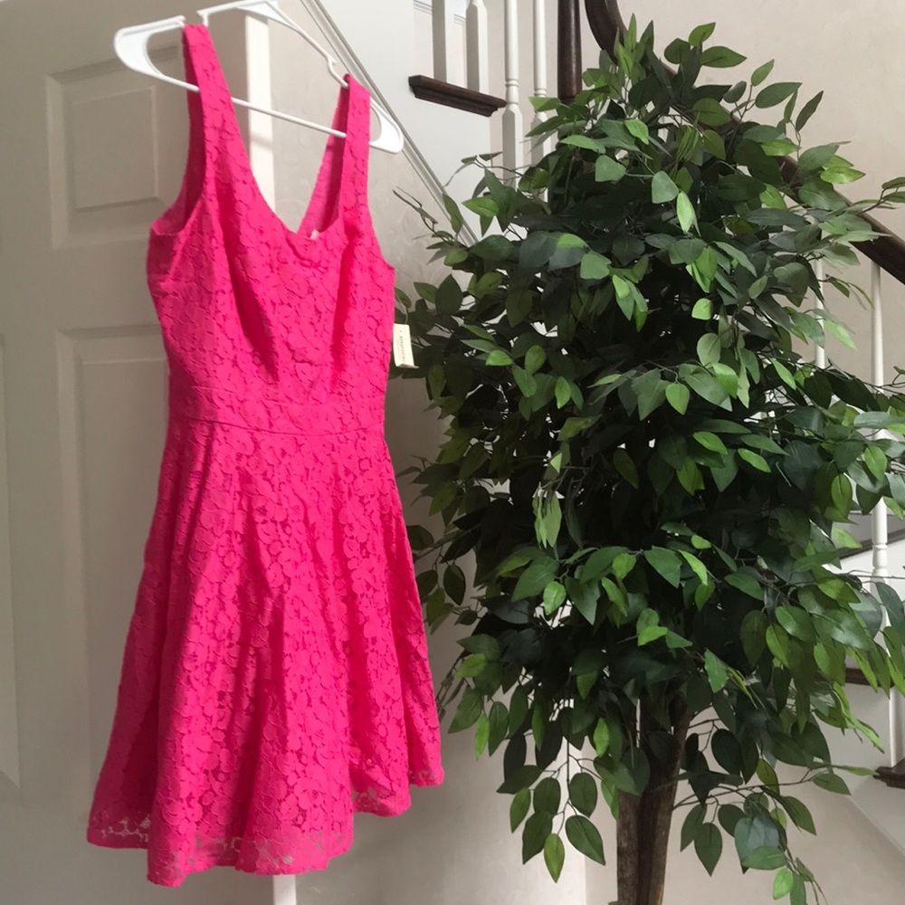 Hot pink lace casual party dress